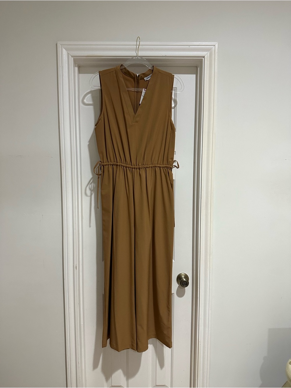 Calvin Klein Sleeveless V-Neck Drawstring jumpsuit - Camel